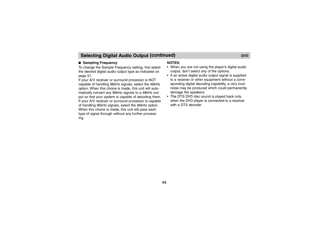 Sony DVP-FX701 operating instructions Sampling Frequency 