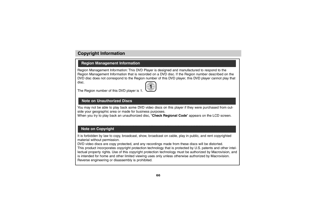 Sony DVP-FX701 operating instructions Copyright Information, Region Management Information 