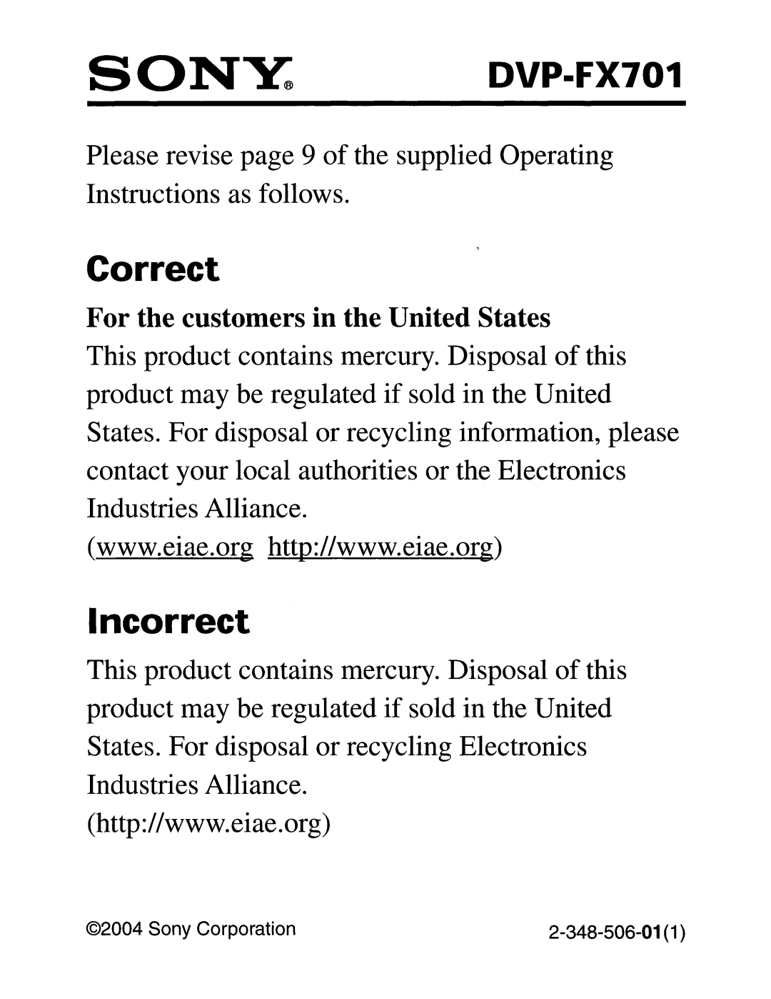 Sony DVP-FX701 operating instructions 