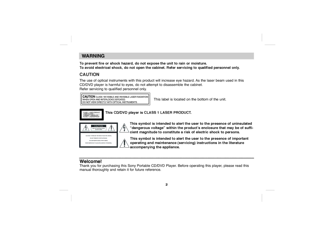 Sony DVP-FX705 operating instructions Welcome 