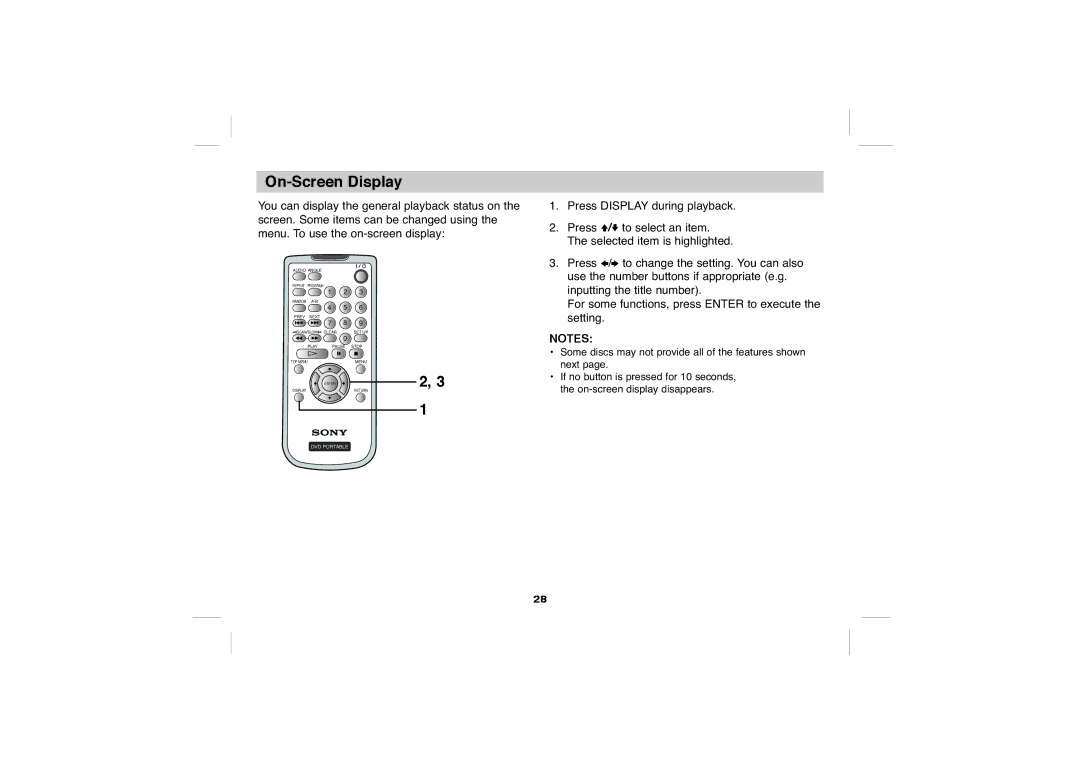 Sony DVP-FX705 operating instructions On-Screen Display 