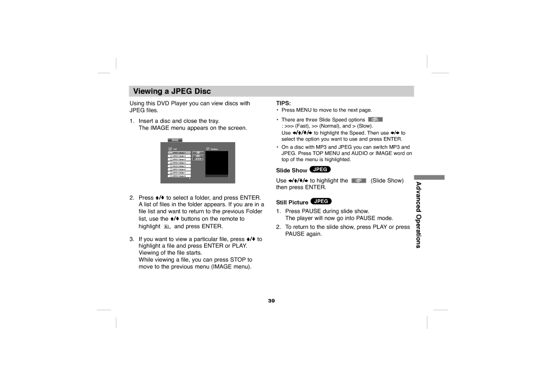 Sony DVP-FX705 operating instructions Viewing a Jpeg Disc, Slide Show Jpeg, Still Picture Jpeg 