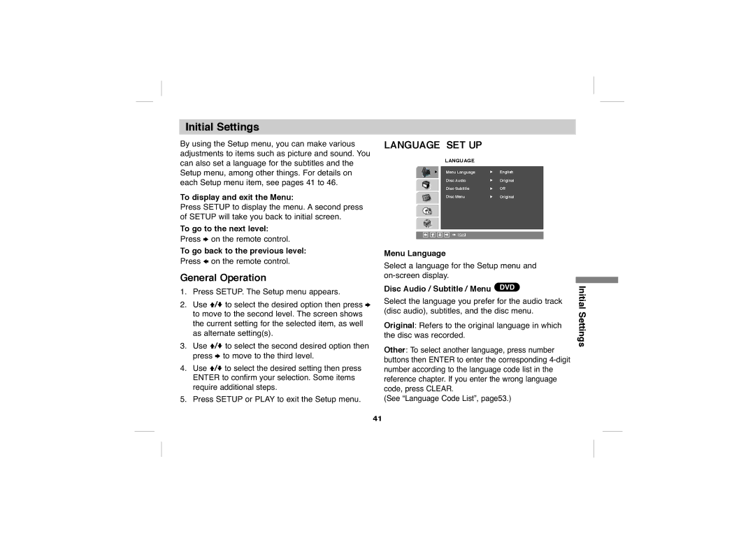 Sony DVP-FX705 operating instructions Initial Settings 