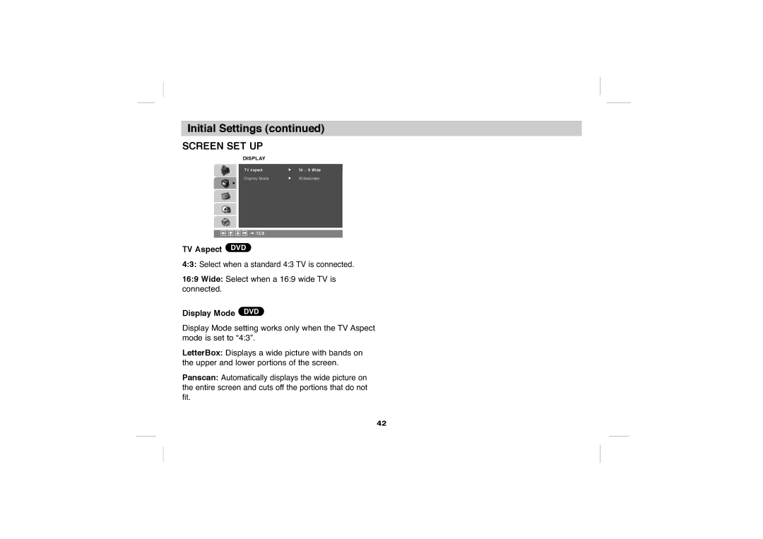 Sony DVP-FX705 operating instructions TV Aspect DVD, Display Mode DVD 