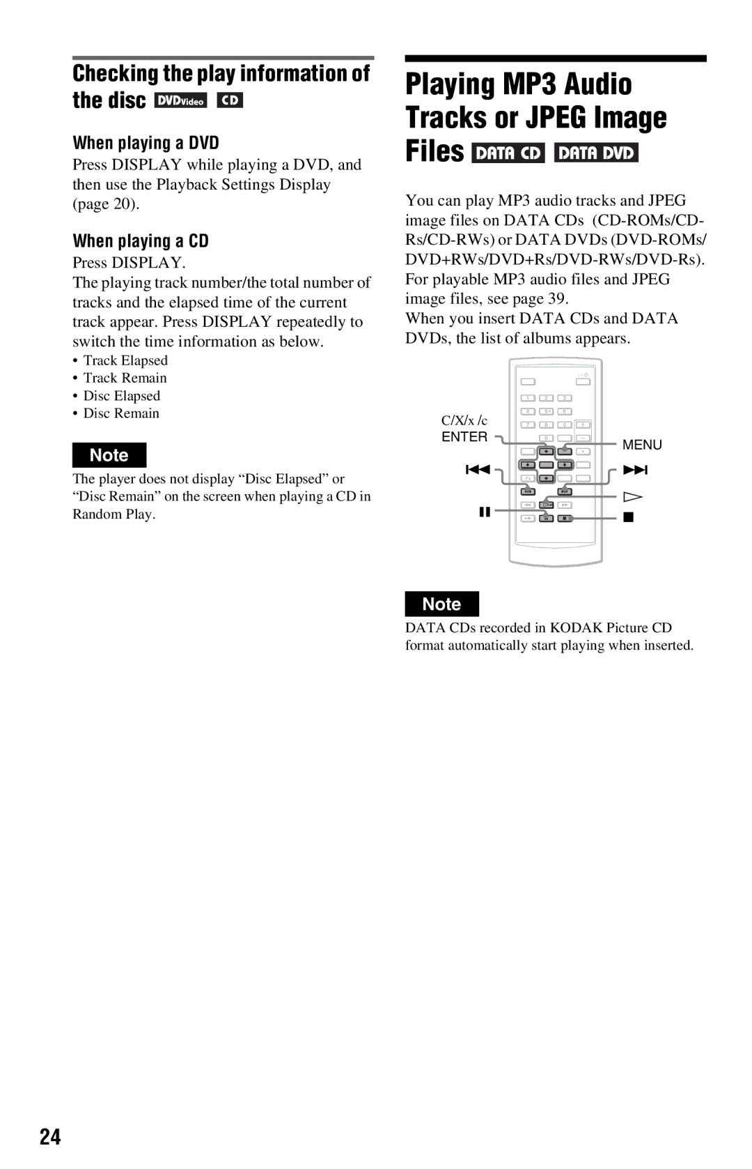 Sony DVP-FX820 Playing MP3 Audio Tracks or Jpeg Image Files, Checking the play information of the disc, When playing a DVD 