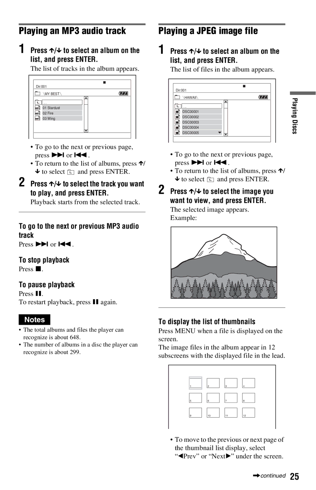 Sony DVP-FX820 operating instructions Playing an MP3 audio track, Playing a Jpeg image file 