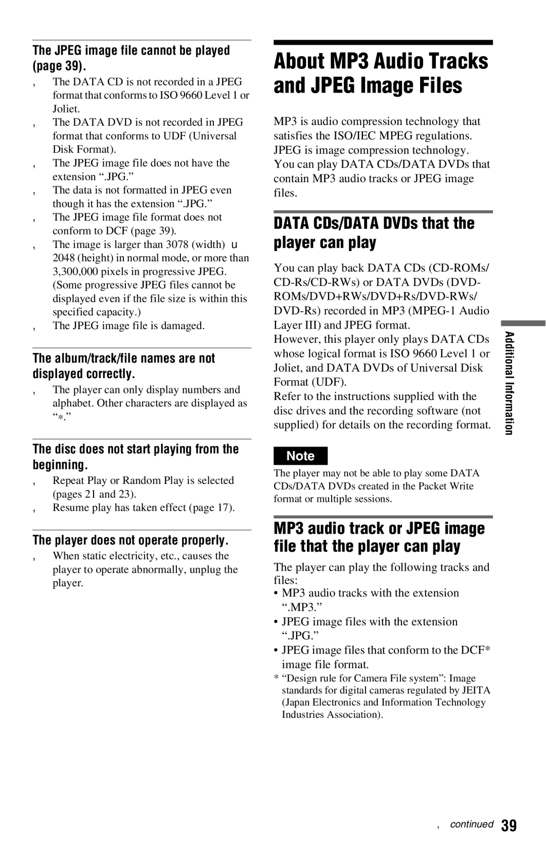 Sony DVP-FX820 operating instructions Data CDs/DATA DVDs that the player can play 