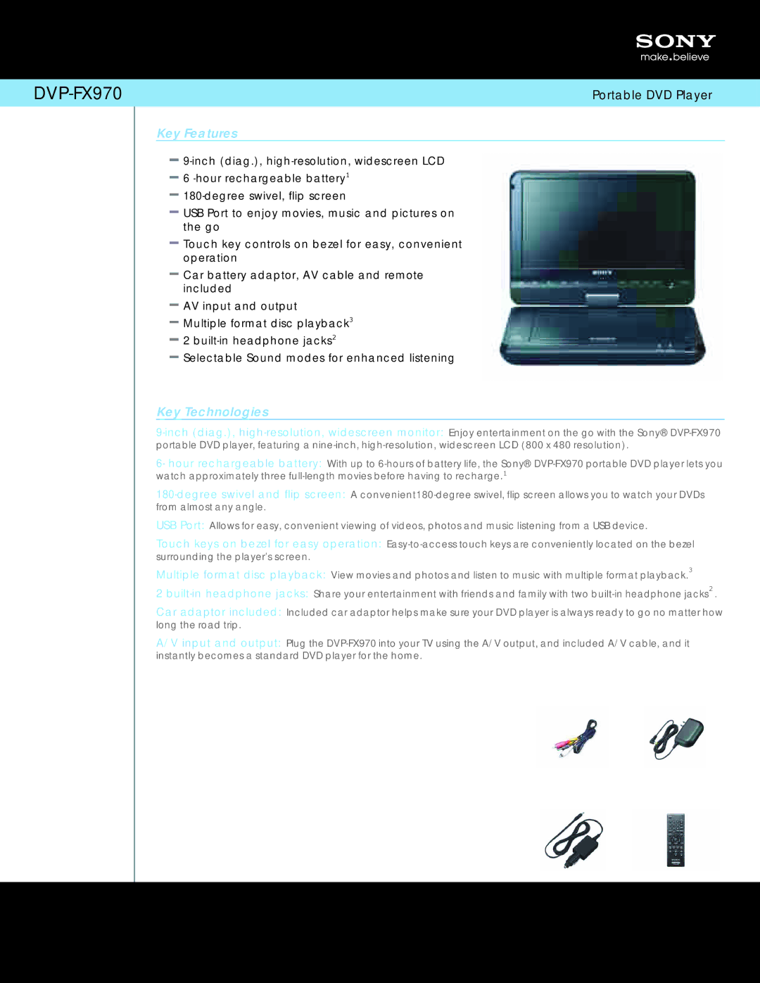 Sony DVP-FX970 manual Key Features, Key Technologies 