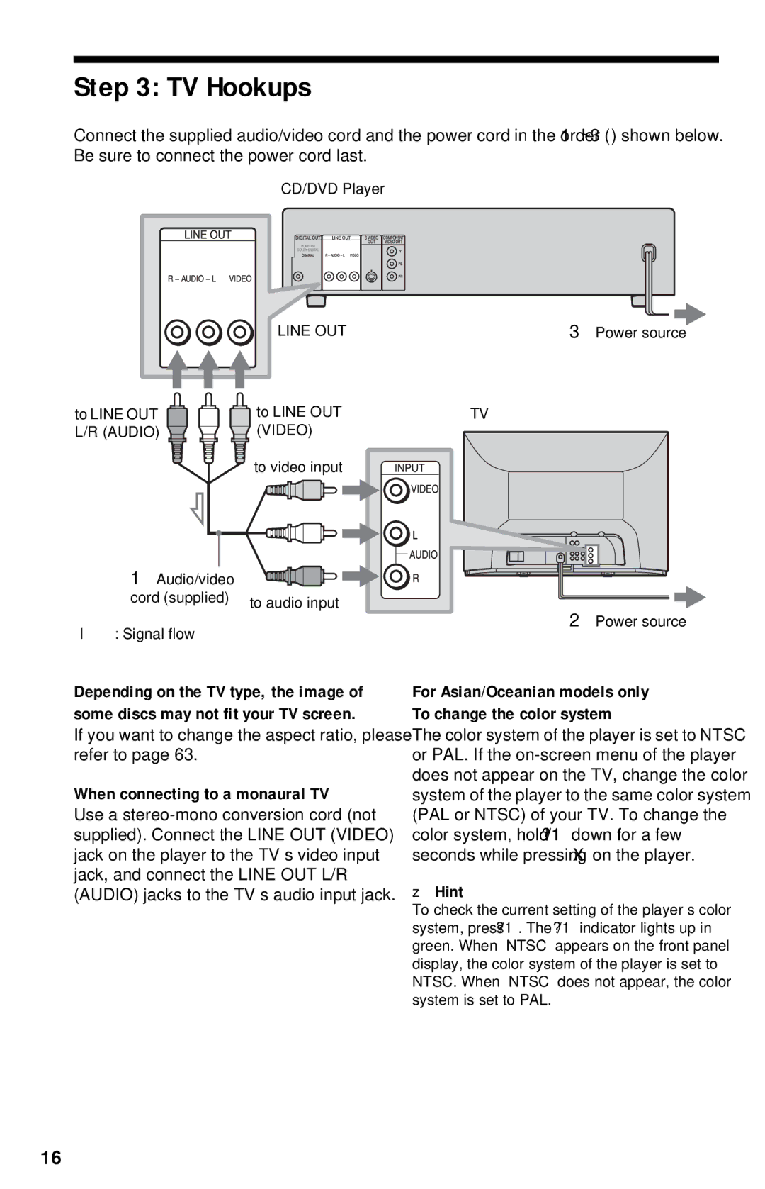 Sony DVP-NC615 TV Hookups, When connecting to a monaural TV, If you want to change the aspect ratio, please refer to 