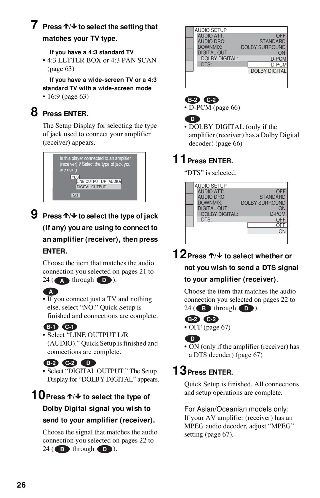 Sony DVP-NC615 Press X/x to select the setting that matches your TV type, 10Press X/x to select the type, 11Press Enter 