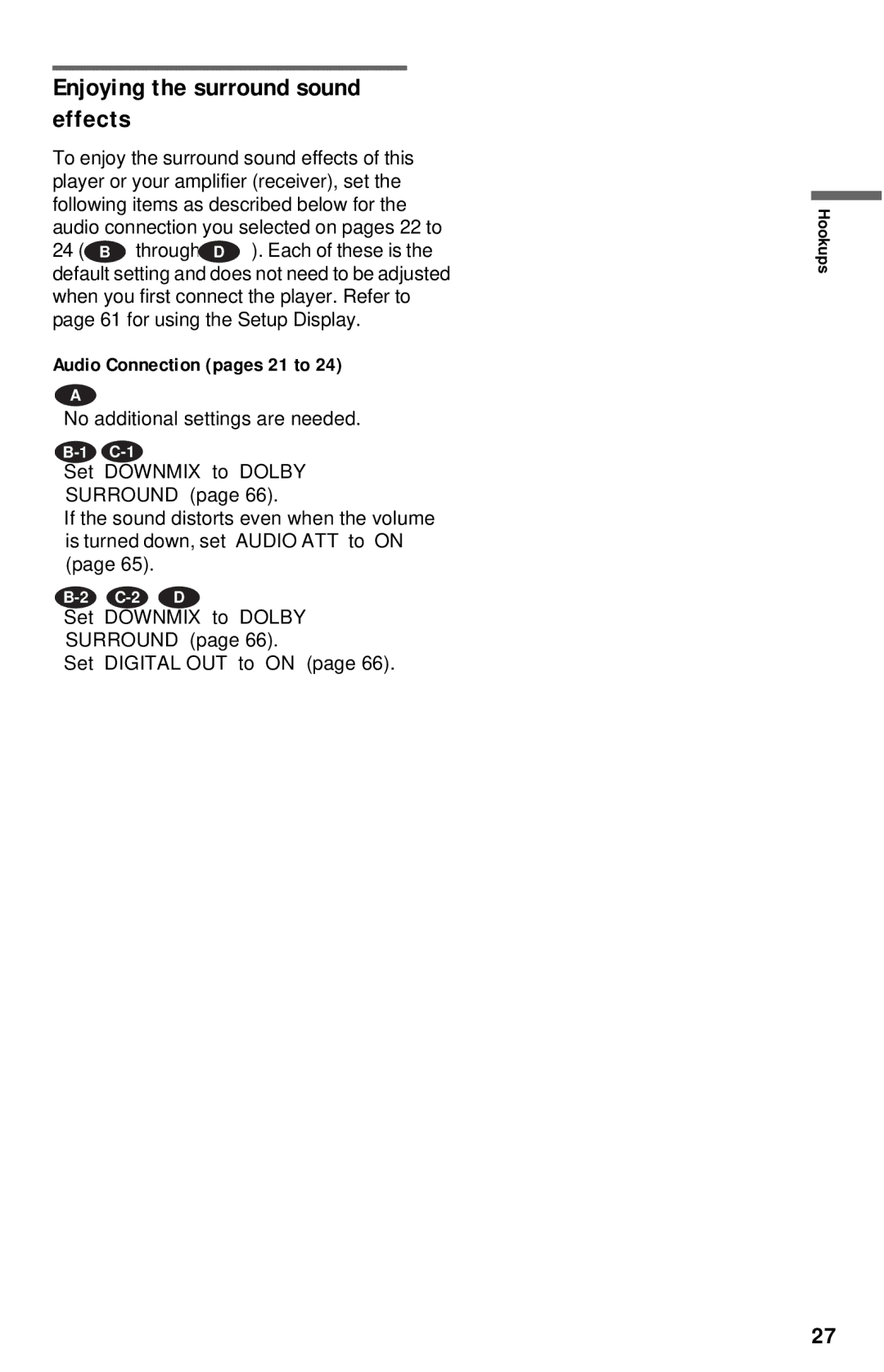 Sony DVP-NC615 Enjoying the surround sound effects, Audio Connection pages 21 to, No additional settings are needed 