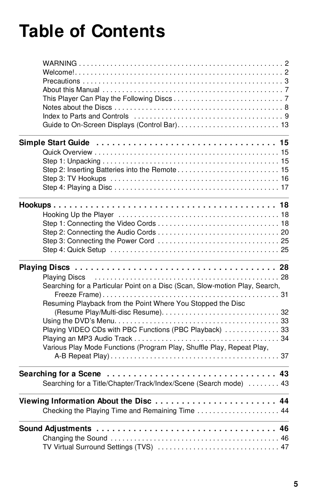 Sony DVP-NC615 operating instructions Table of Contents 