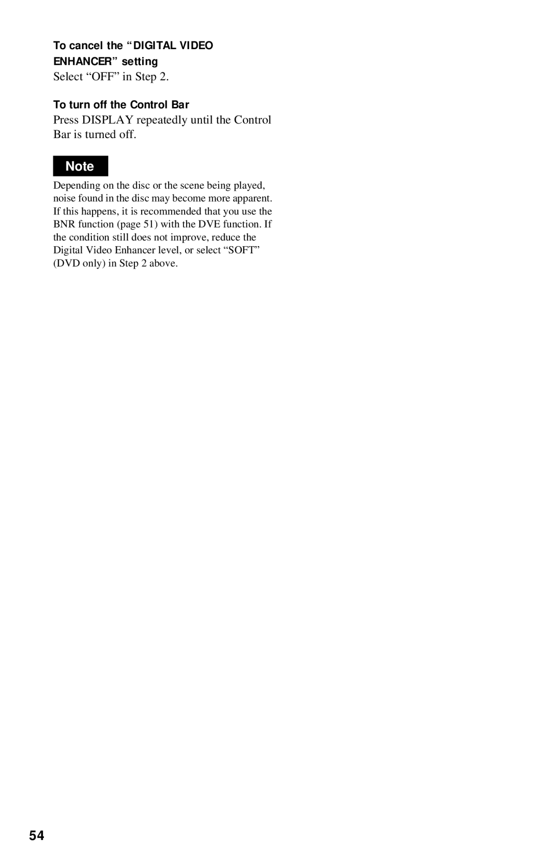 Sony DVP-NC615 operating instructions To cancel the Digital Video Enhancer setting 