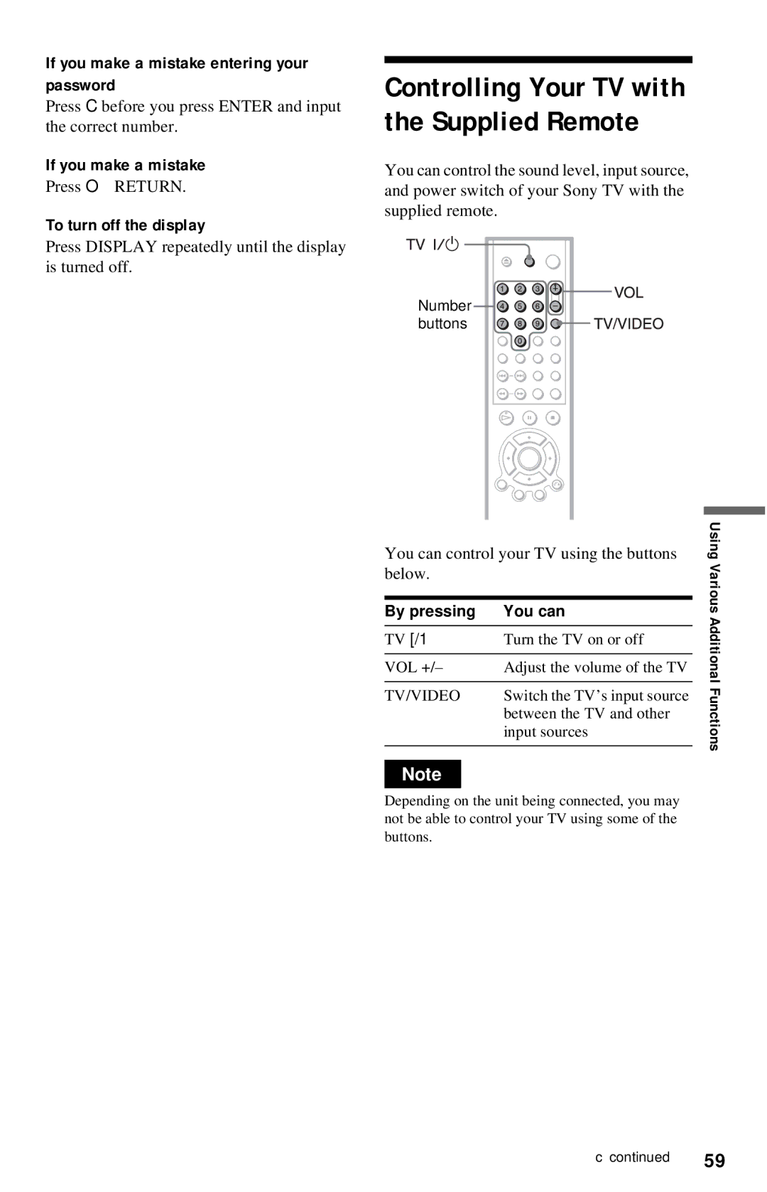 Sony DVP-NC615 operating instructions If you make a mistake entering your password, By pressing You can 