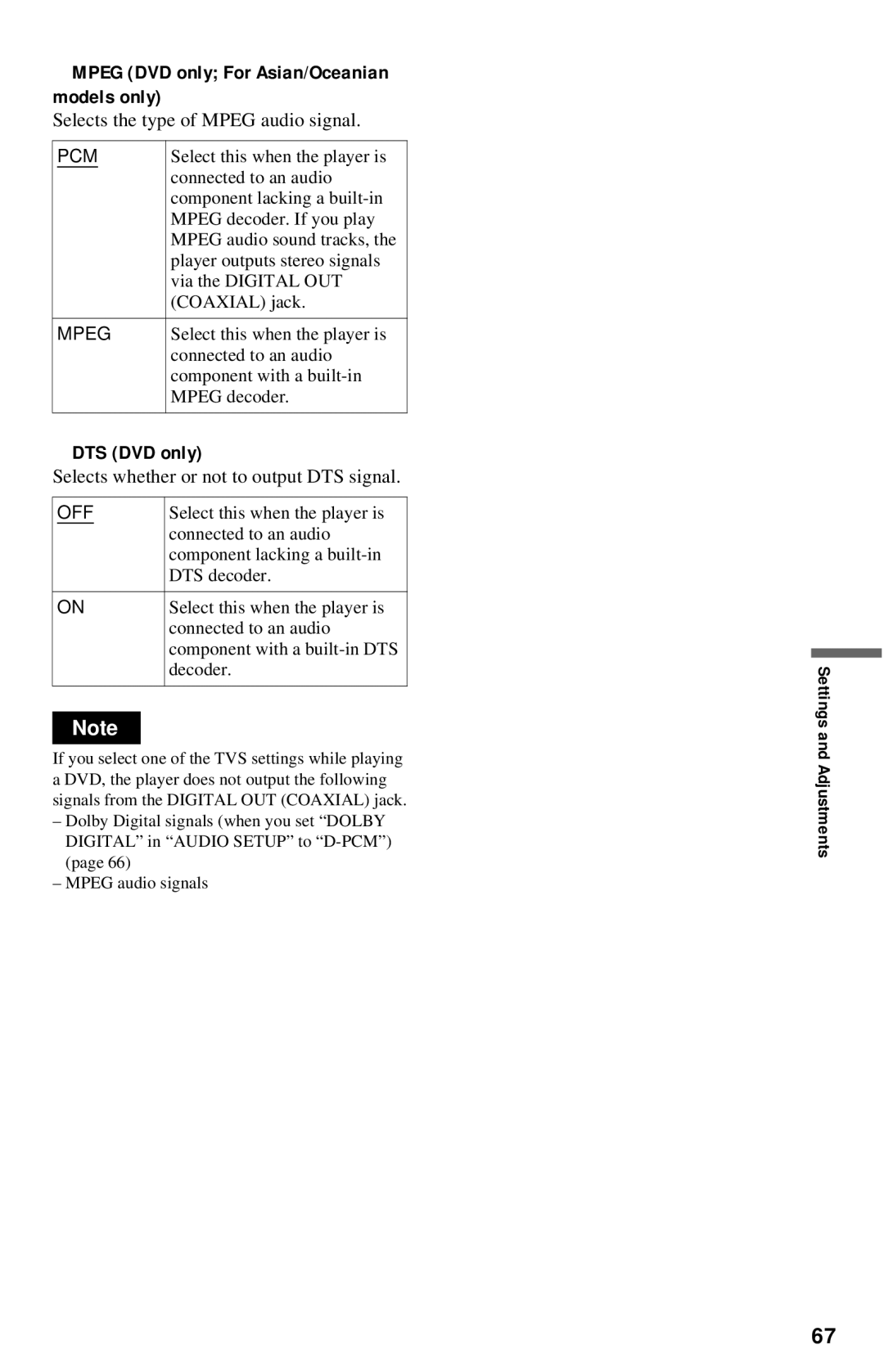 Sony DVP-NC615 operating instructions Mpeg DVD only For Asian/Oceanian models only, DTS DVD only 