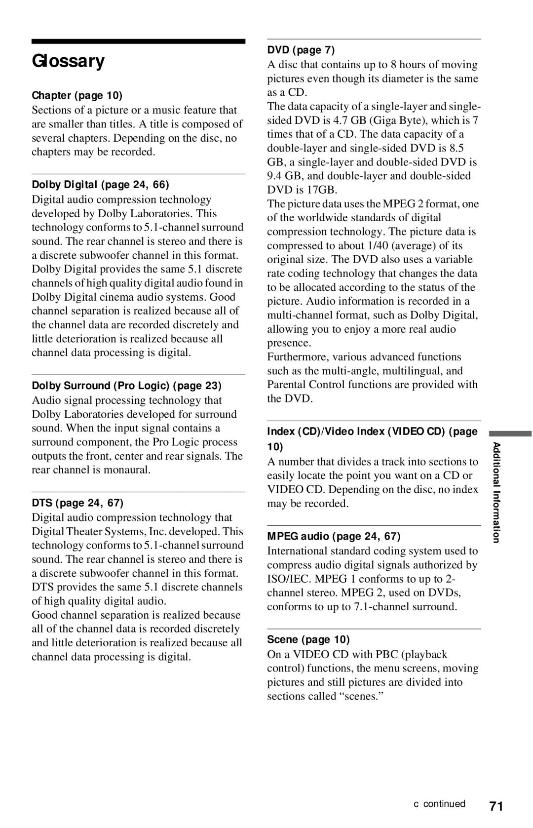 Sony DVP-NC615 operating instructions Glossary 