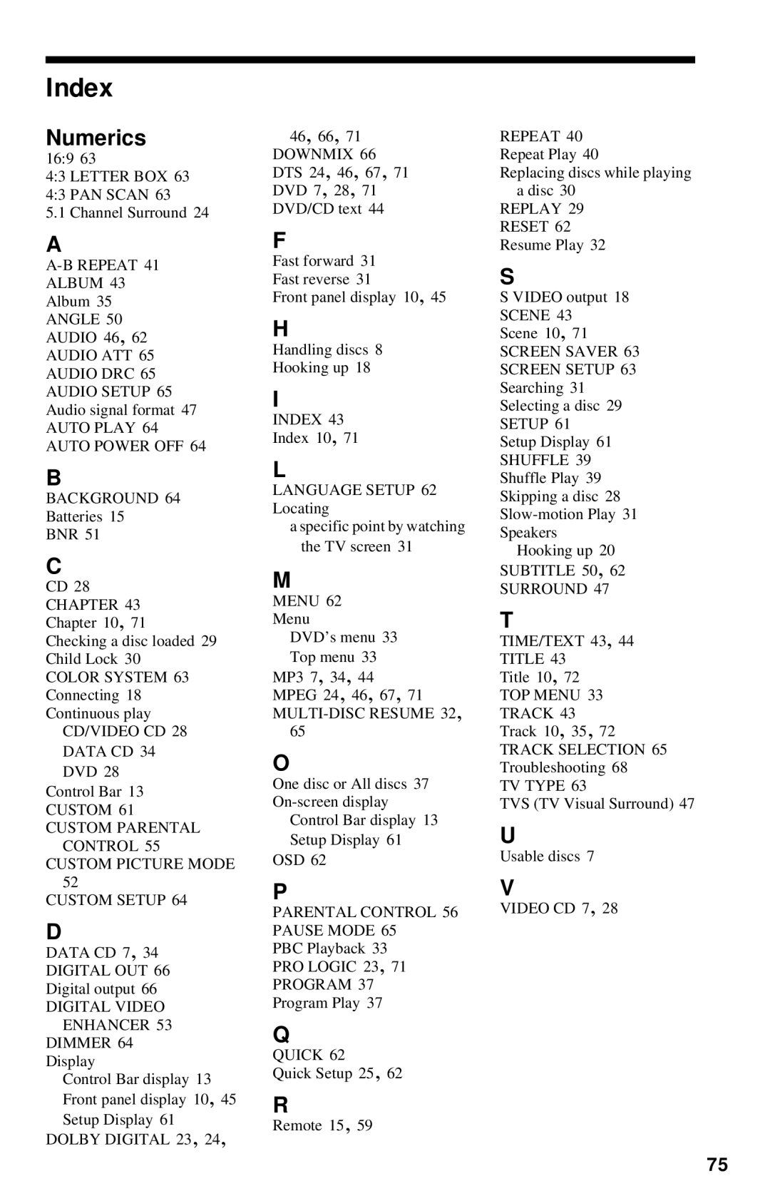 Sony DVP-NC615 operating instructions Index, Numerics 