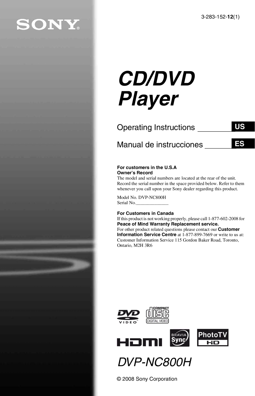 Sony DVP-NC800H operating instructions Cd/Dvd 