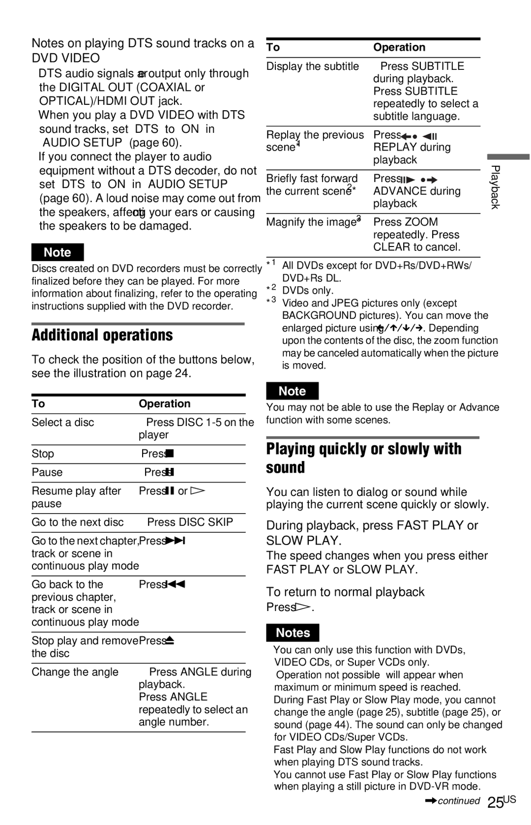 Sony DVP-NC800H operating instructions Additional operations, Playing quickly or slowly with sound, DVD Video, Slow Play 