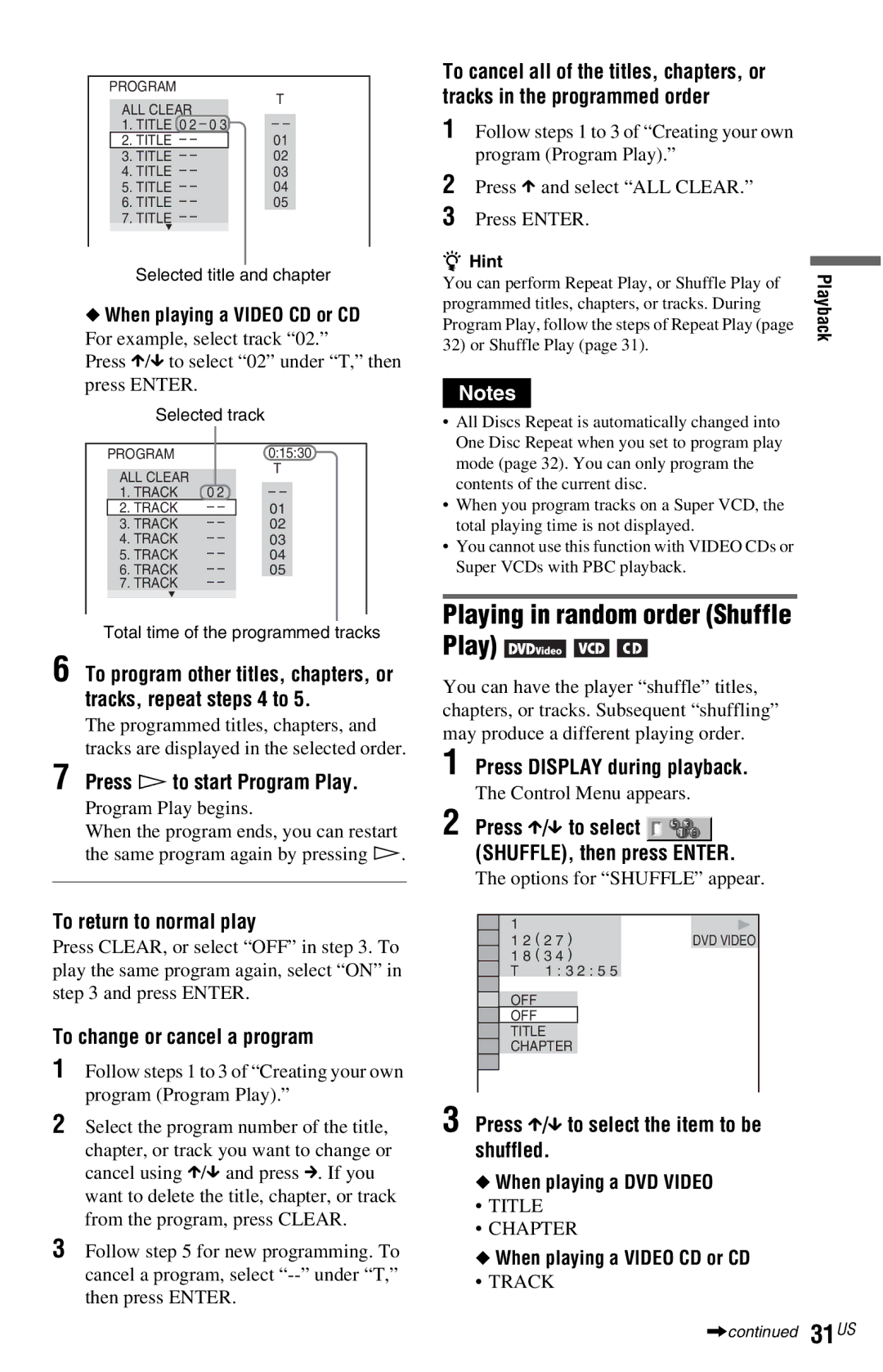 Sony DVP-NC800H operating instructions Playing in random order Shuffle Play 