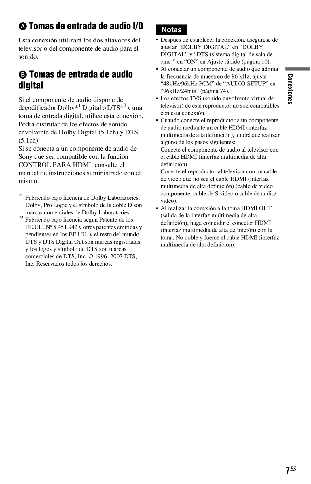 Sony DVP-NC800H operating instructions Tomas de entrada de audio digital, Tomas de entrada de audio I/D 