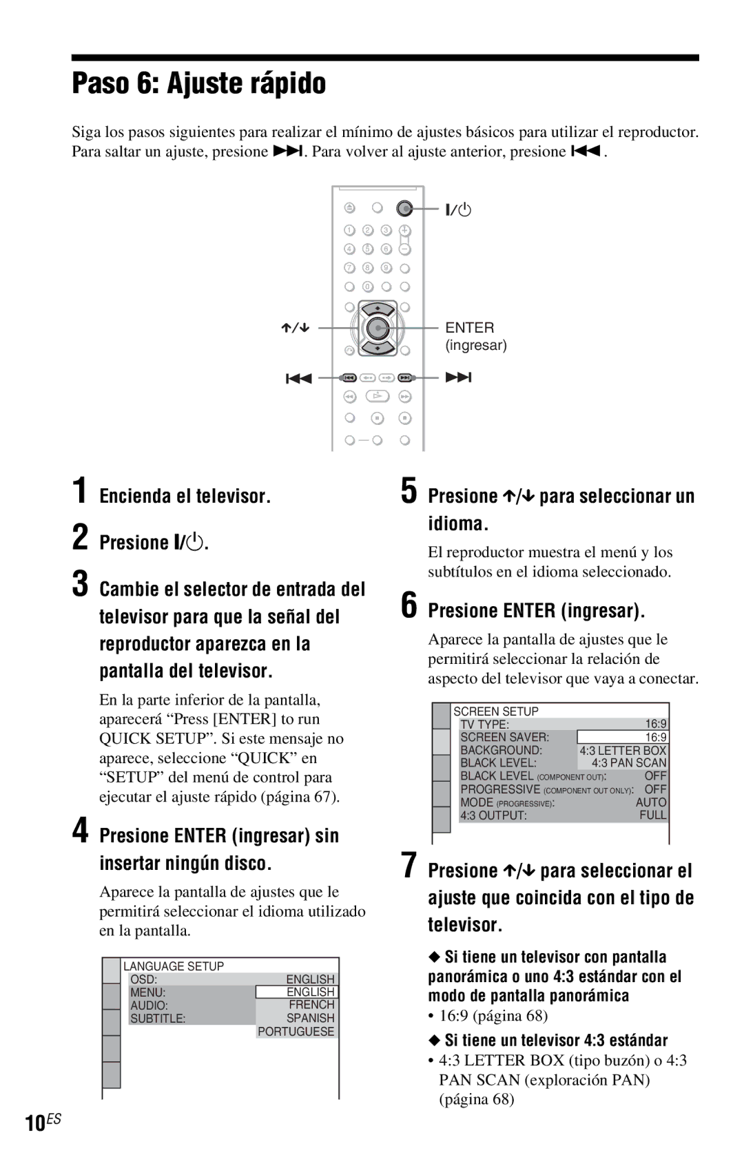 Sony DVP-NC800H operating instructions Paso 6 Ajuste rápido, 10ES 