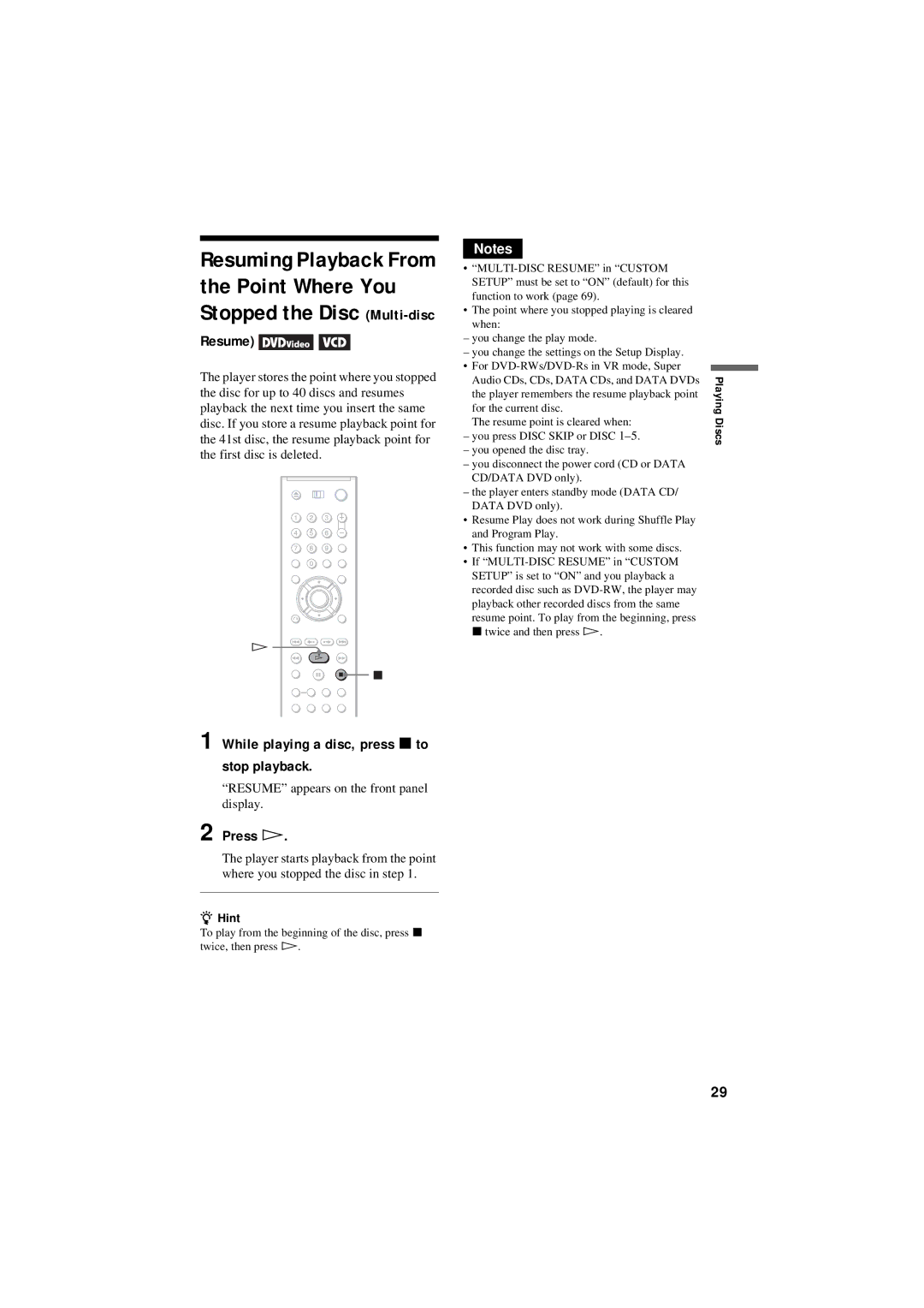 Sony DVP-NC80V operating instructions Point Where You, Resume, While playing a disc, press x to stop playback 