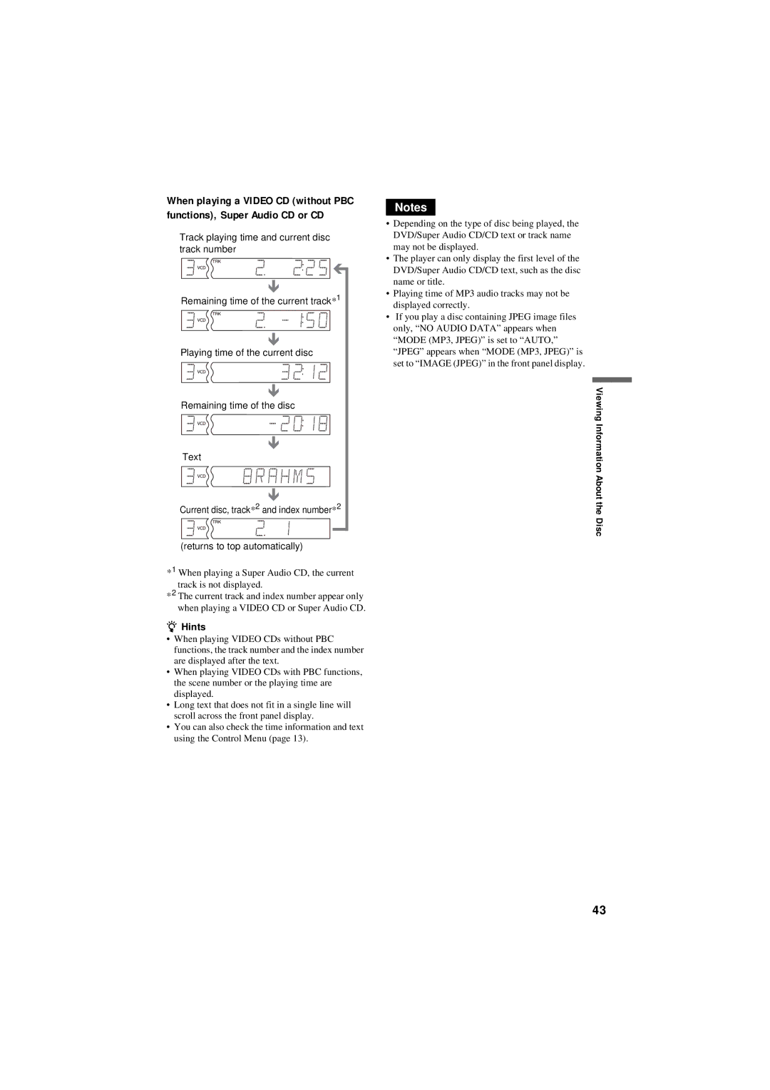 Sony DVP-NC80V operating instructions Hints 