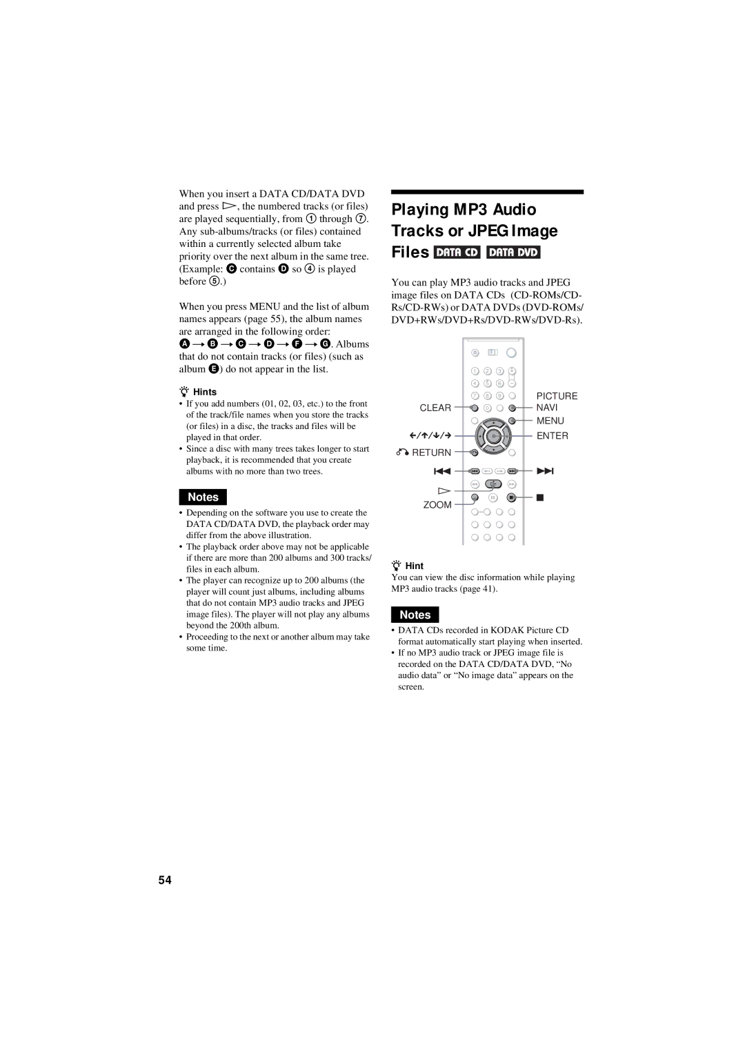 Sony DVP-NC80V operating instructions Playing MP3 Audio Tracks or Jpeg Image Files 