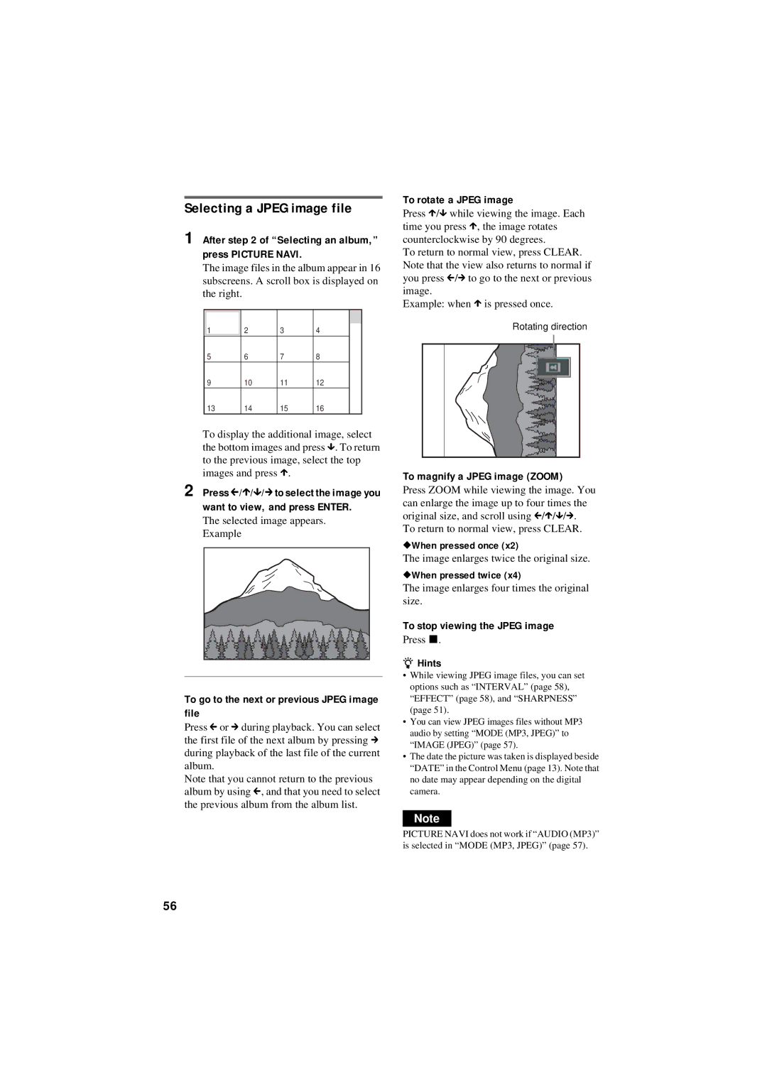 Sony DVP-NC80V operating instructions Selecting a Jpeg image file 