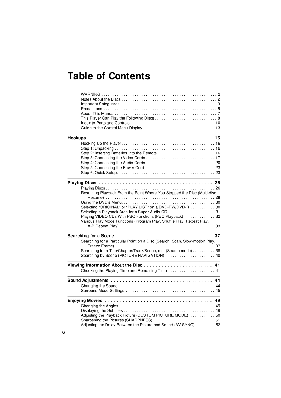 Sony DVP-NC80V operating instructions Table of Contents 