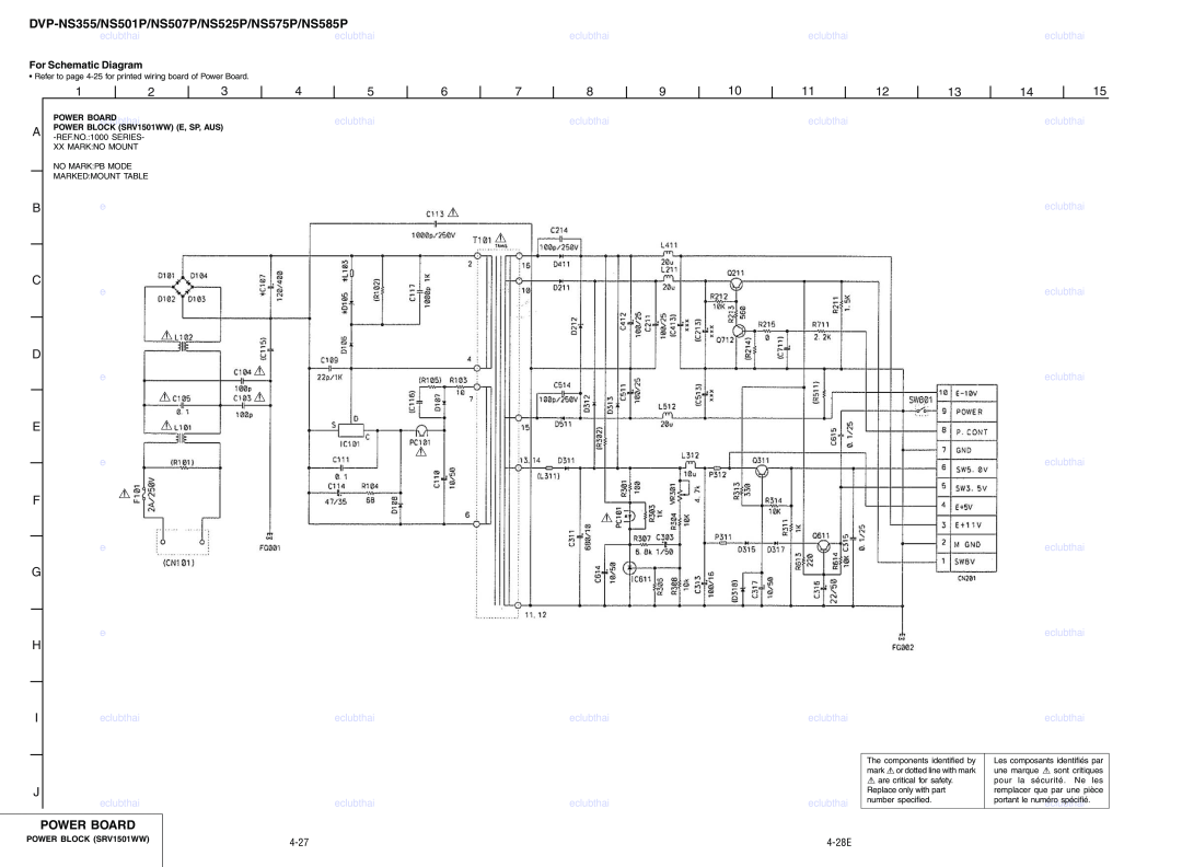 Sony RMT-D165P, RMT-D166P DVP-NS355/NS501P/NS507P/NS525P/NS575P/NS585P, Power Board, For Schematic Diagram, 4-27 