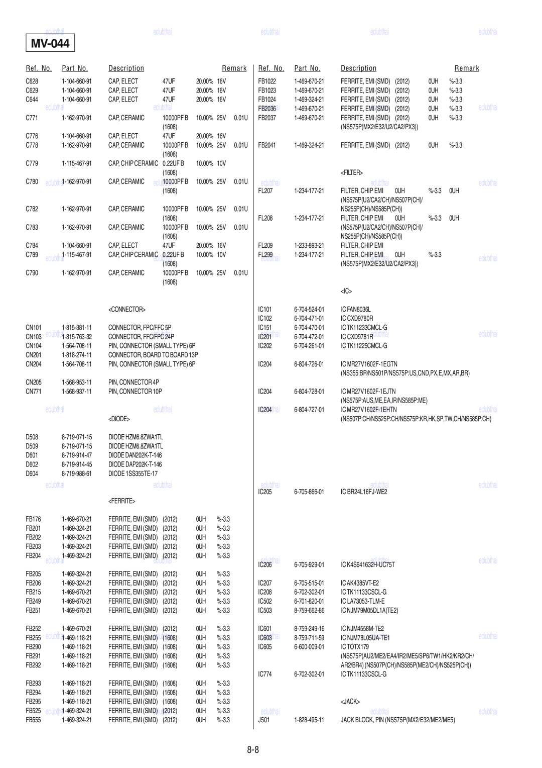 Sony RMT-D166P, DVP-NS355 MV-044, IC MR27V1602F-1EGTN, IC MR27V1602F-1EJTN, NS355BR /NS501P/NS575PUS,CND,PX,E,MX,AR,BR 