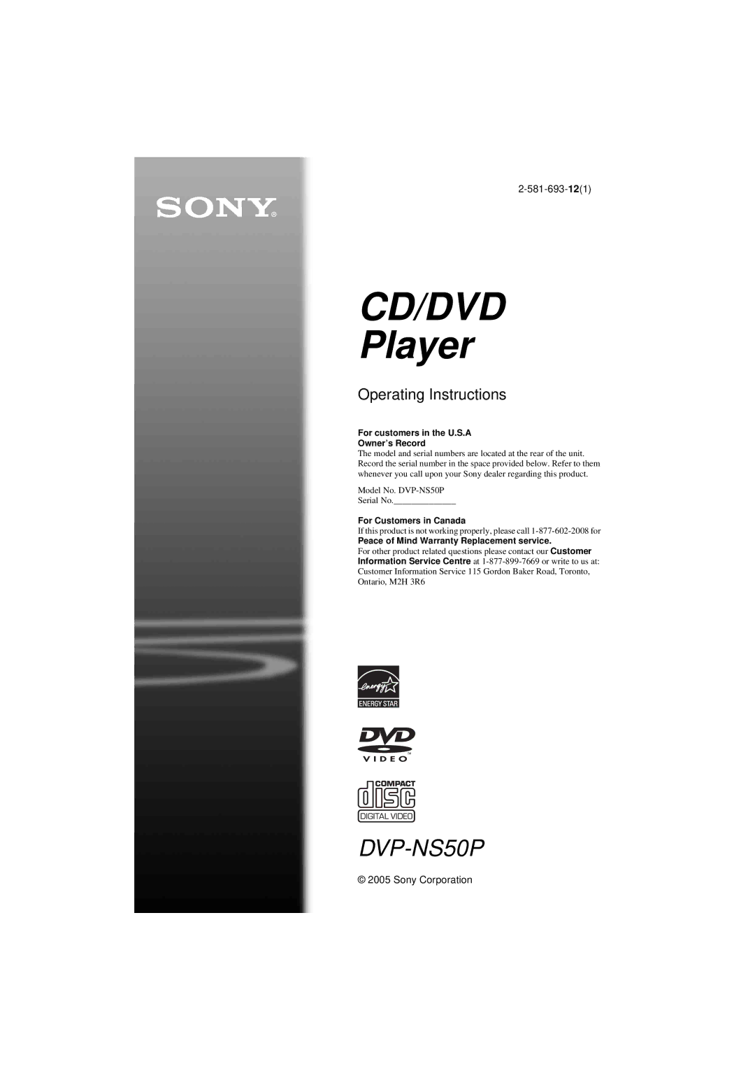 Sony DVP-NS50P operating instructions Cd/Dvd 