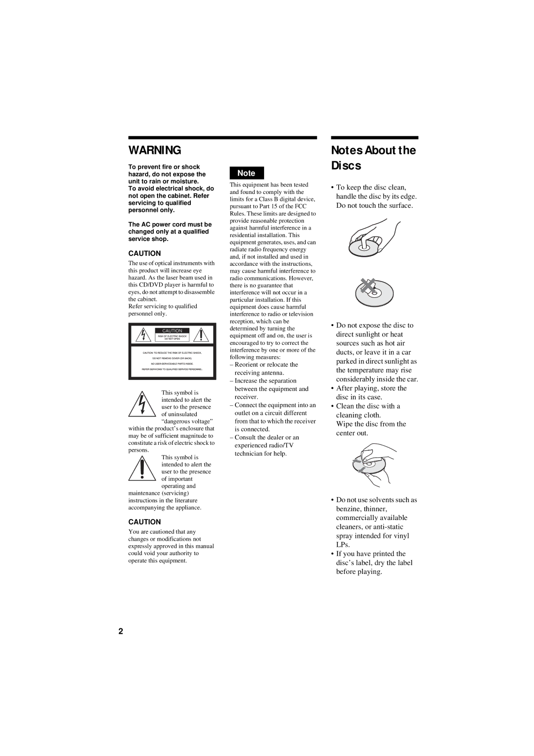 Sony DVP-NS50P operating instructions This symbol is intended to alert the user to the presence 