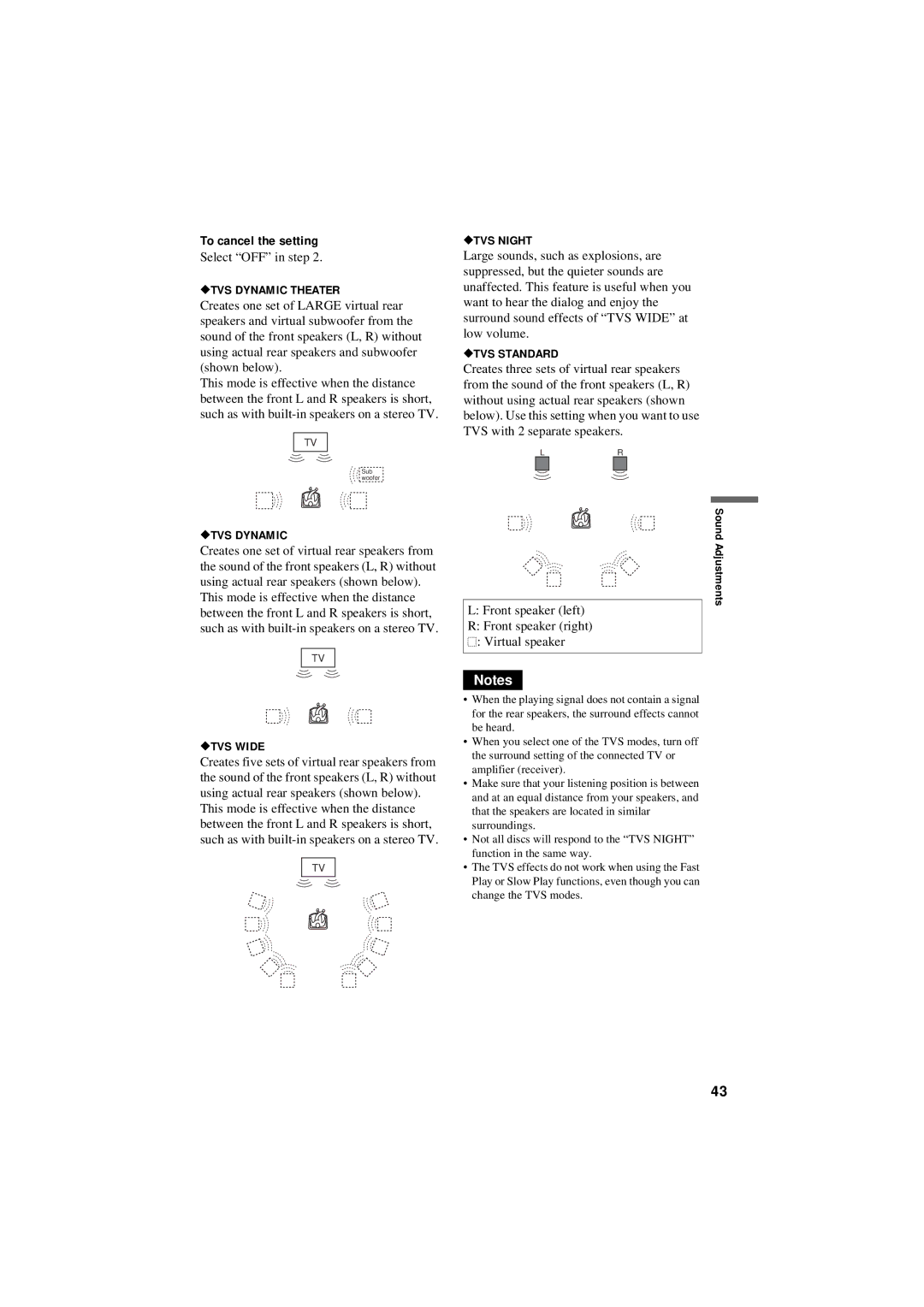 Sony DVP-NS50P operating instructions To cancel the setting, Select OFF in step, Sound Adjustments 