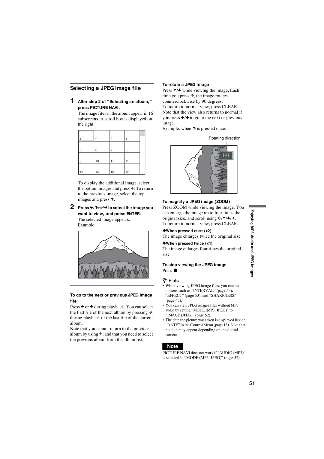 Sony DVP-NS50P operating instructions Selecting a Jpeg image file 