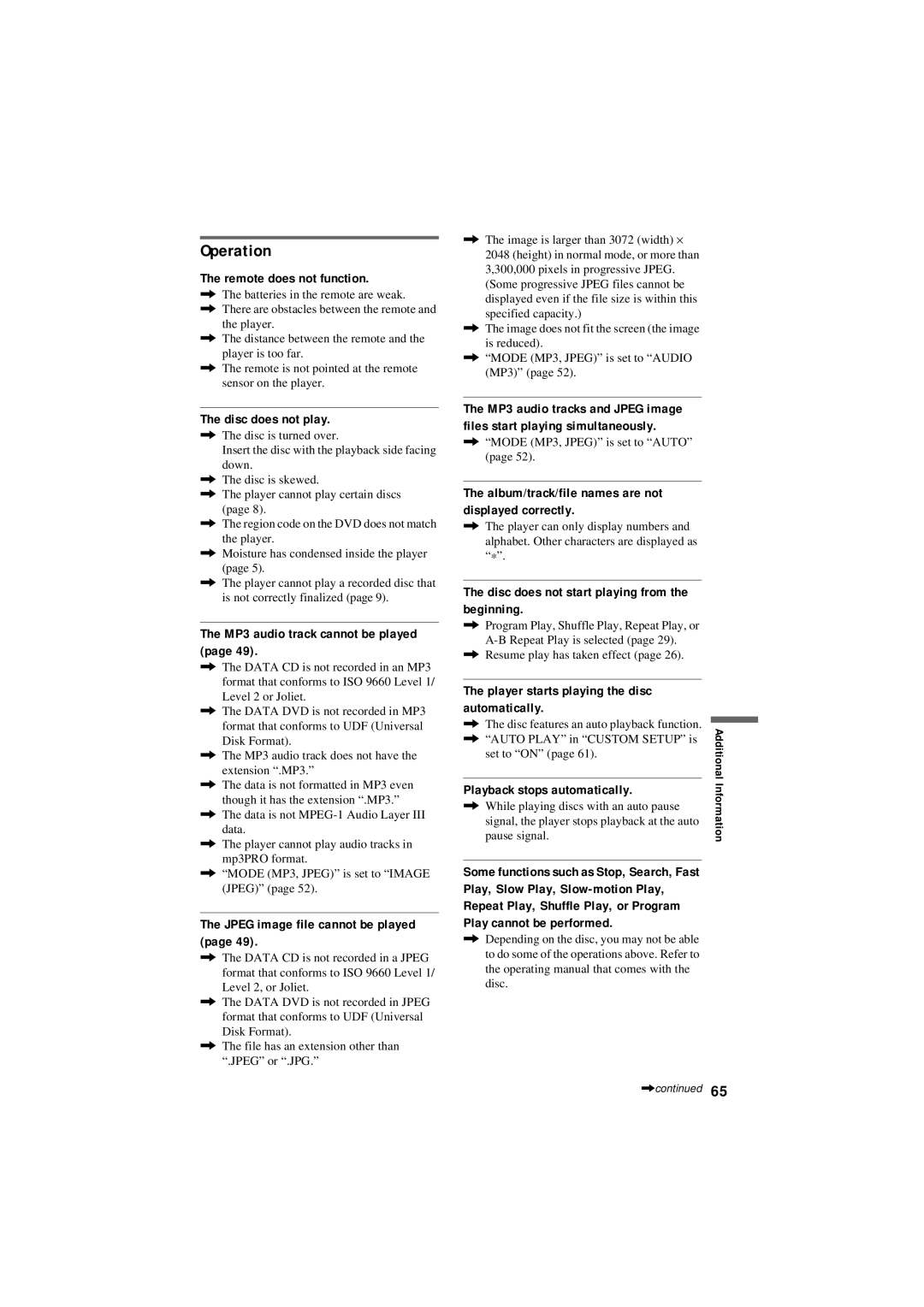 Sony DVP-NS50P operating instructions Operation 