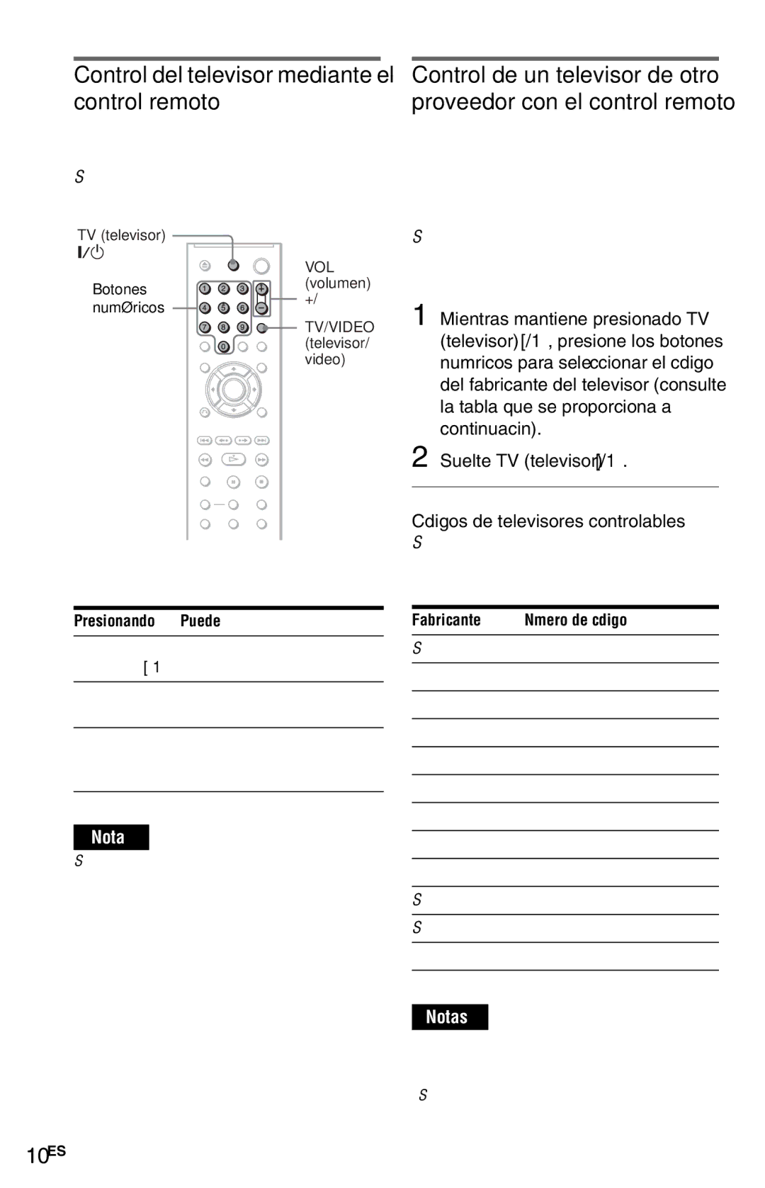 Sony DVP-NS72HP manual Control del televisor mediante el control remoto, 10ES, Suelte TV televisor /1 
