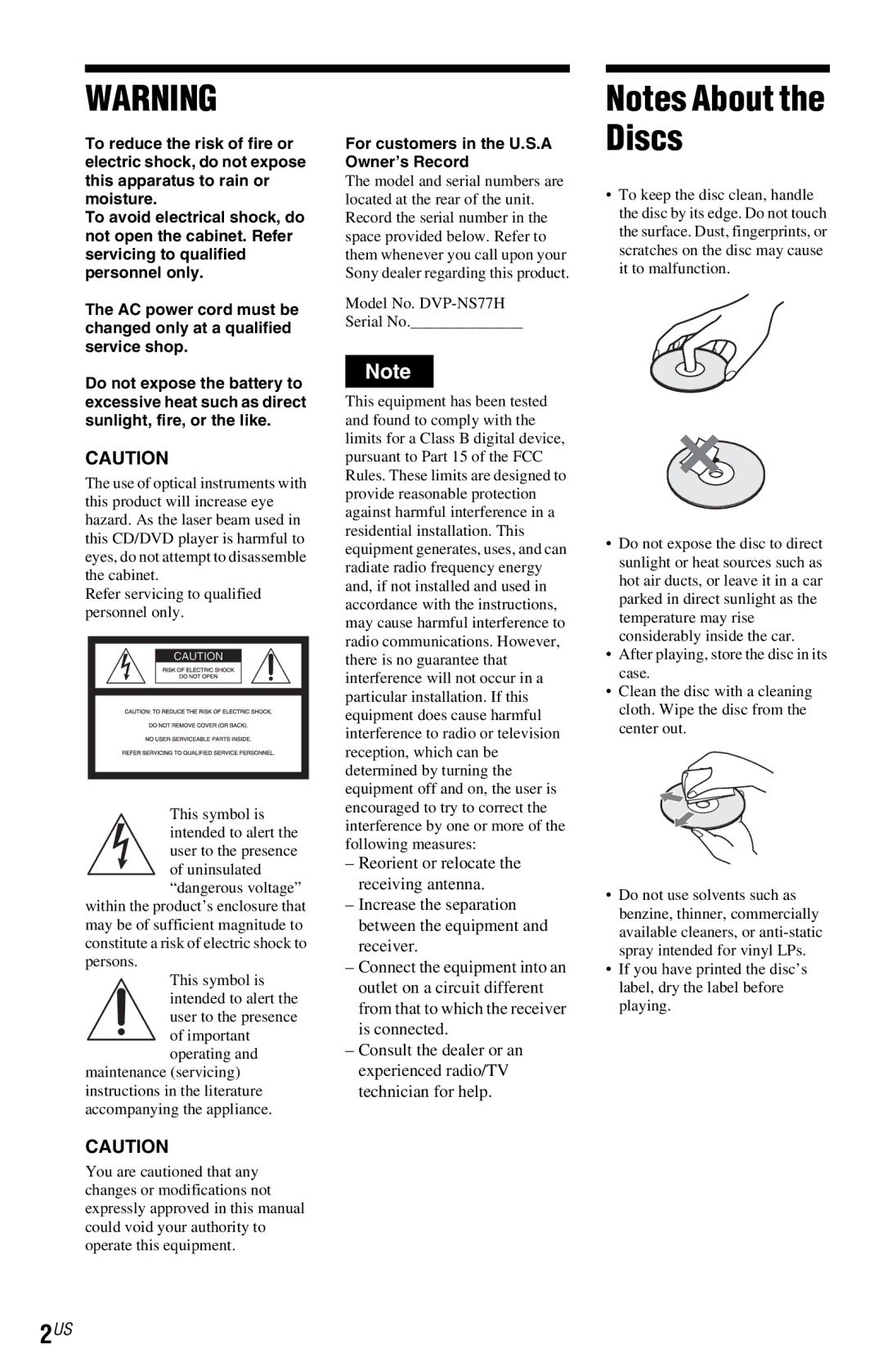 Sony DVP-NS77H operating instructions 2US 