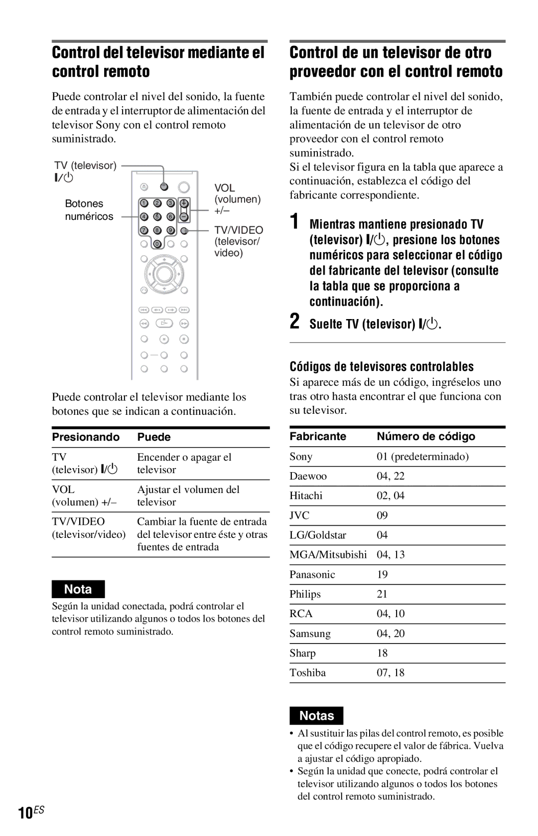 Sony DVP-NS77H operating instructions Control del televisor mediante el control remoto, 10ES, Suelte TV televisor /1 