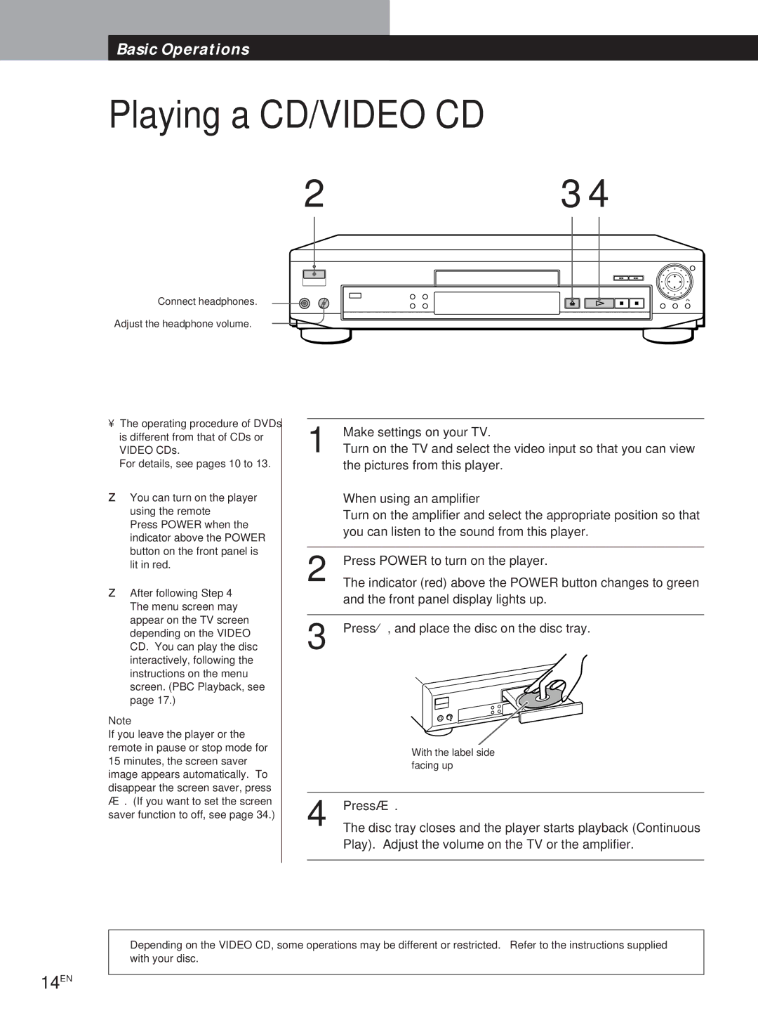 Sony DVP-S500D manual 14EN, With the label side facing up 