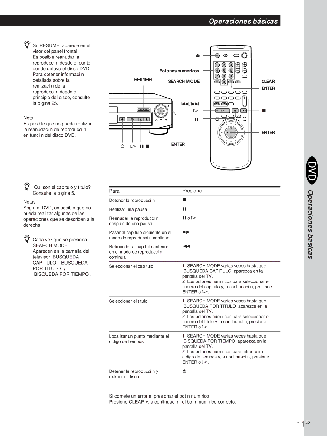 Sony DVP-S500D manual 11ES, Para Presione 