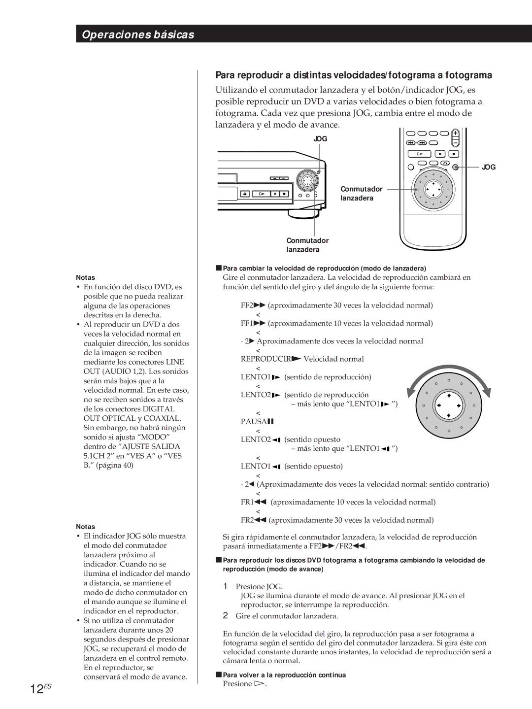 Sony DVP-S500D manual 12ES, Para cambiar la velocidad de reproducción modo de lanzadera, Pausap 