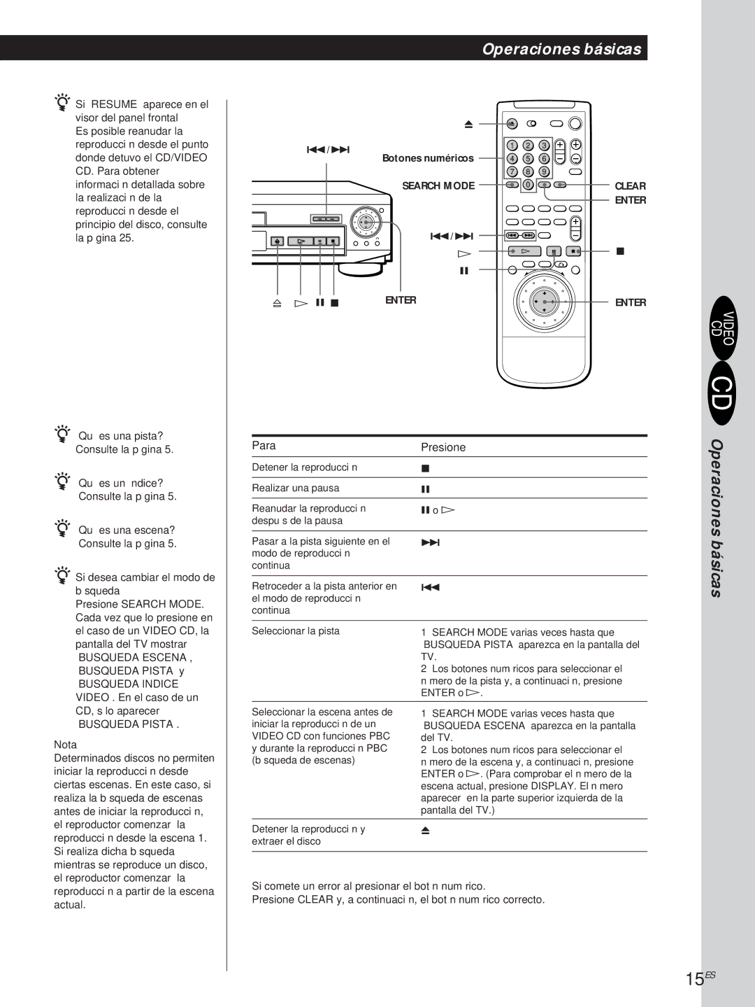 Sony DVP-S500D 15ES, ¿Qué es una pista?, ¿Qué es un índice?, ¿Qué es una escena?, Si desea cambiar el modo de Búsqueda 