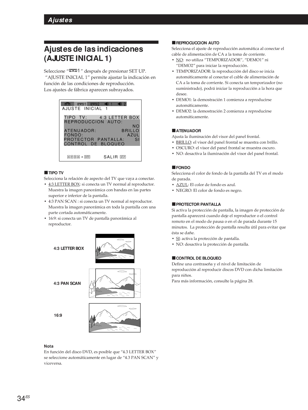 Sony DVP-S500D manual Ajustes de las indicaciones, 34ES 