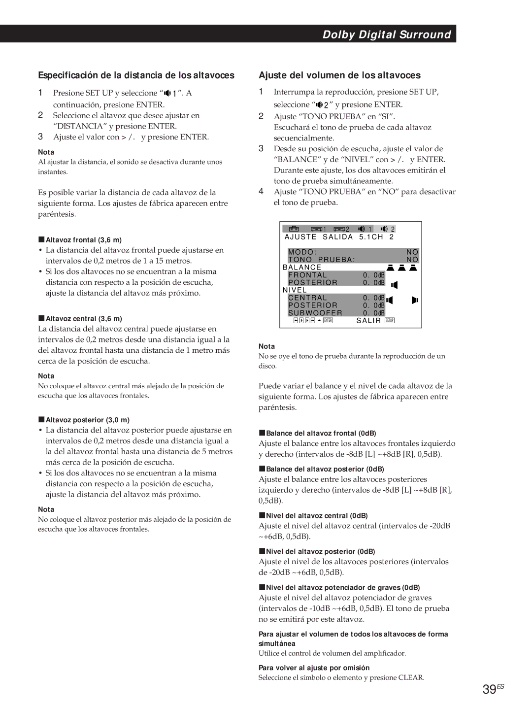 Sony DVP-S500D manual 39ES, Ajuste del volumen de los altavoces 