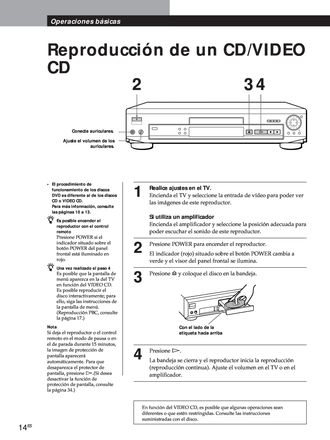 Sony DVP-S500D Reproducción de un CD/VIDEO, 14ES, La bandeja se cierra y el reproductor inicia la reproducción, Presione á 