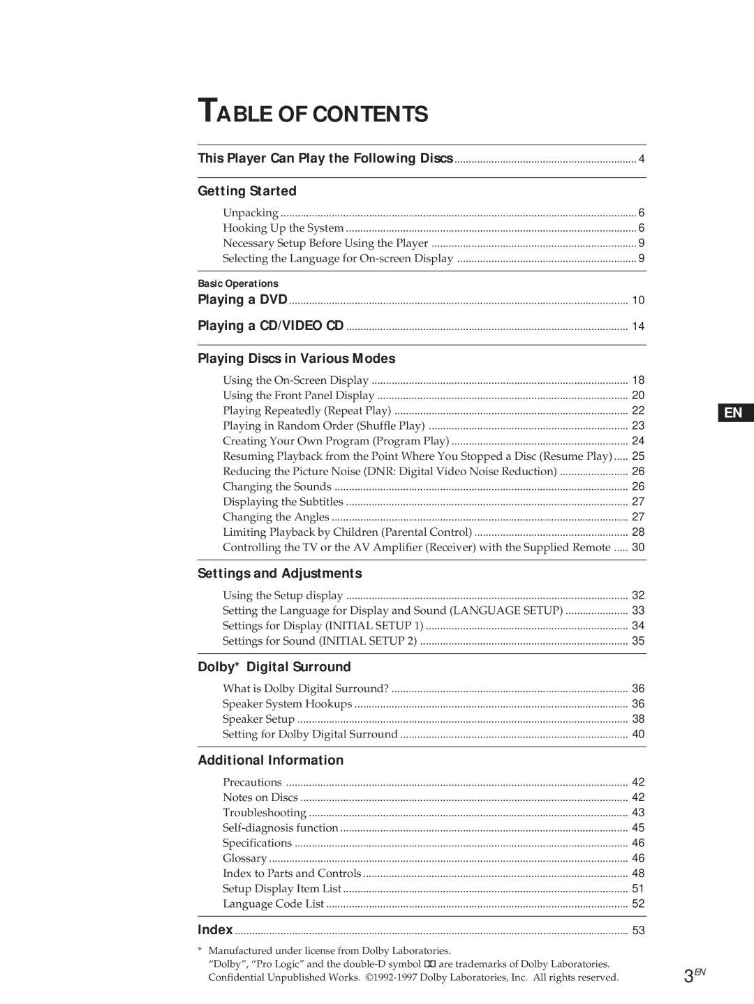 Sony DVP-S505D manual Table of Contents 