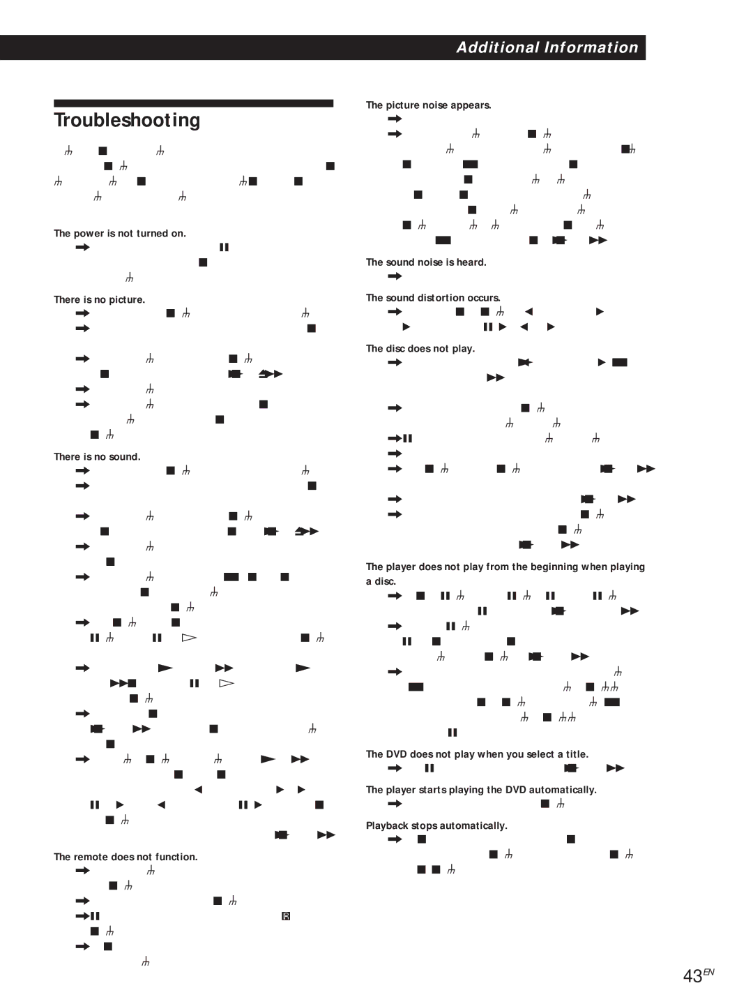 Sony DVP-S505D manual Troubleshooting, 43EN 